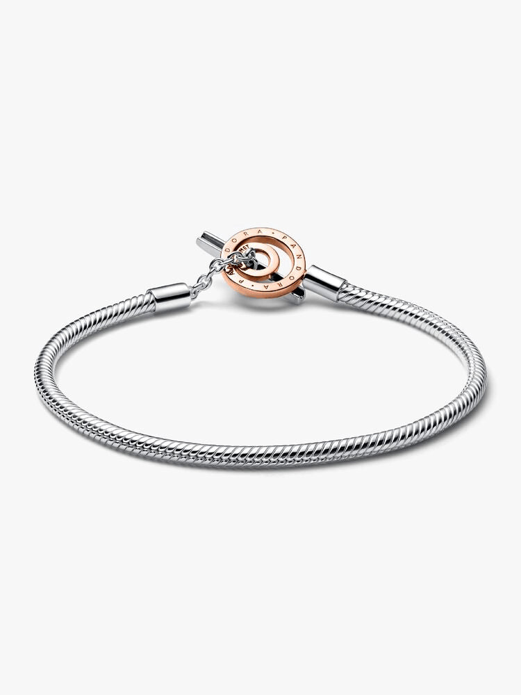Pandora Moments Two-tone Logo T-Bar Snake Chain Bracelet