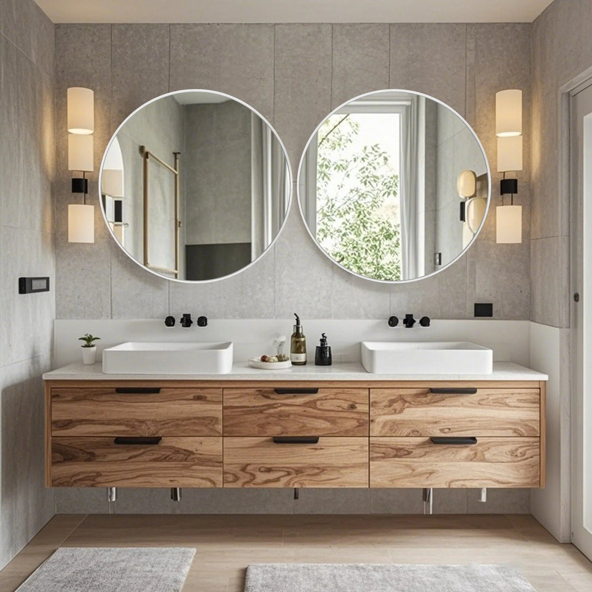 Round Bathroom Vanity Mirror, 24x24 / 36x36, Black, Brushed Gold or Silver