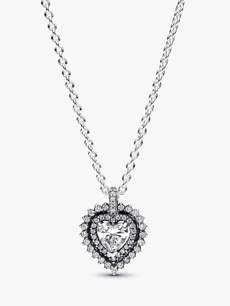 Sparkling Heart Halo Pendant Necklace