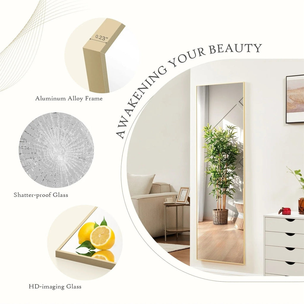 Full-Length Floor Mirror With Stand, Aluminum Alloy Frame - 71x30