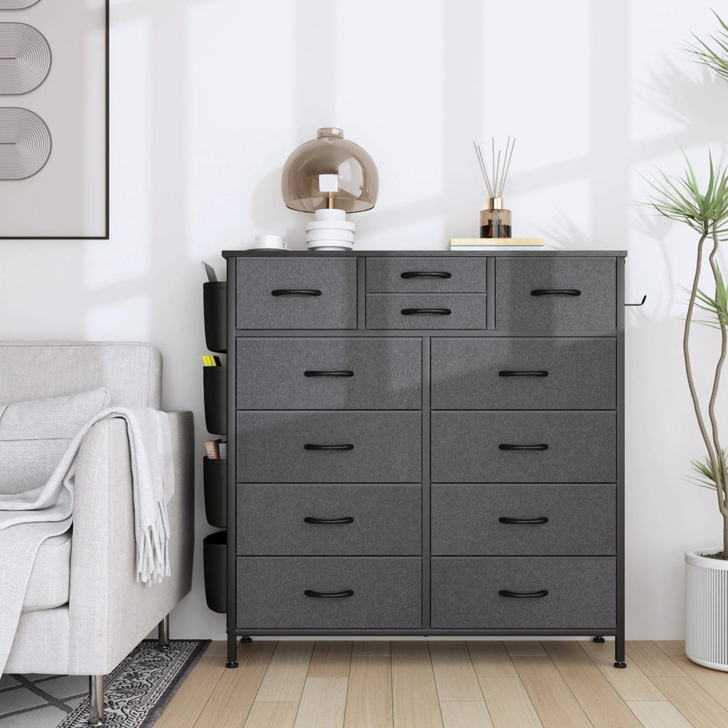12-Drawer Fabric Dresser With Wood Top And Metal Frame