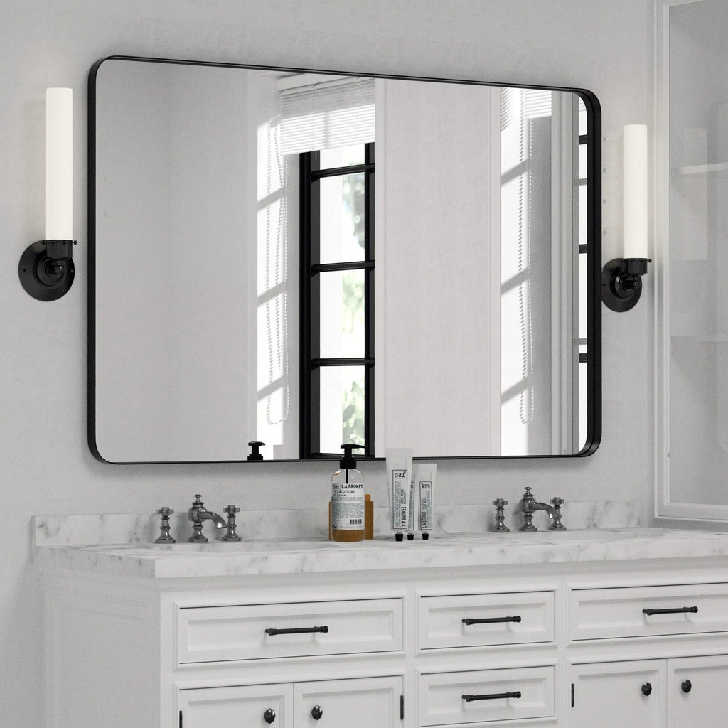 Framed Wall Vanity Mirror With Rounded Corners, 1 Piece