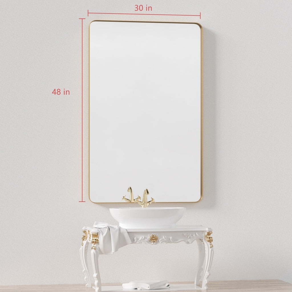 Framed Wall Vanity Mirror With Rounded Corners, 1 Piece