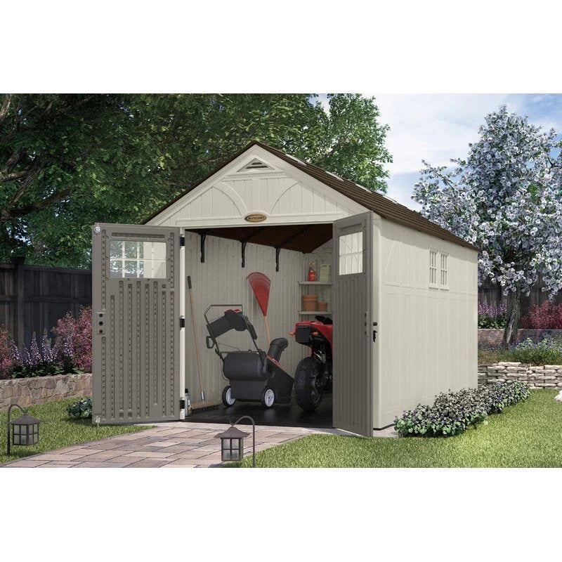 Suncast Tremont Plastic Storage Shed 8 ft W x 13 ft D, Taupe - BMS8135
