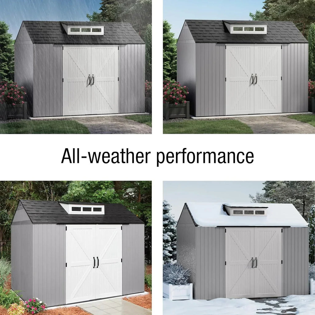 Rubbermaid Resin Outdoor Storage Shed With Floor, 7x7 ft, Gray