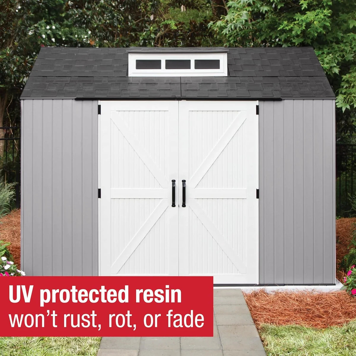 Rubbermaid Resin Outdoor Storage Shed With Floor, 7 x 7 Ft, Gray