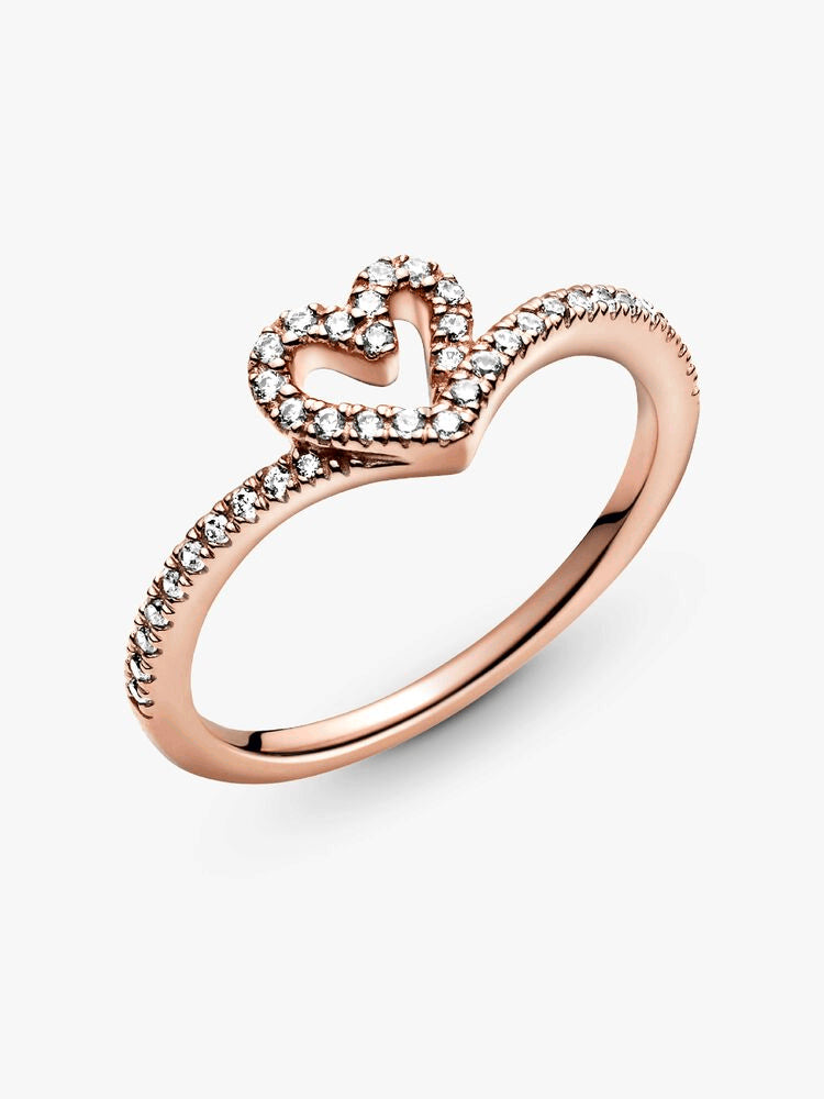 Sparkling Wishbone Heart Ring