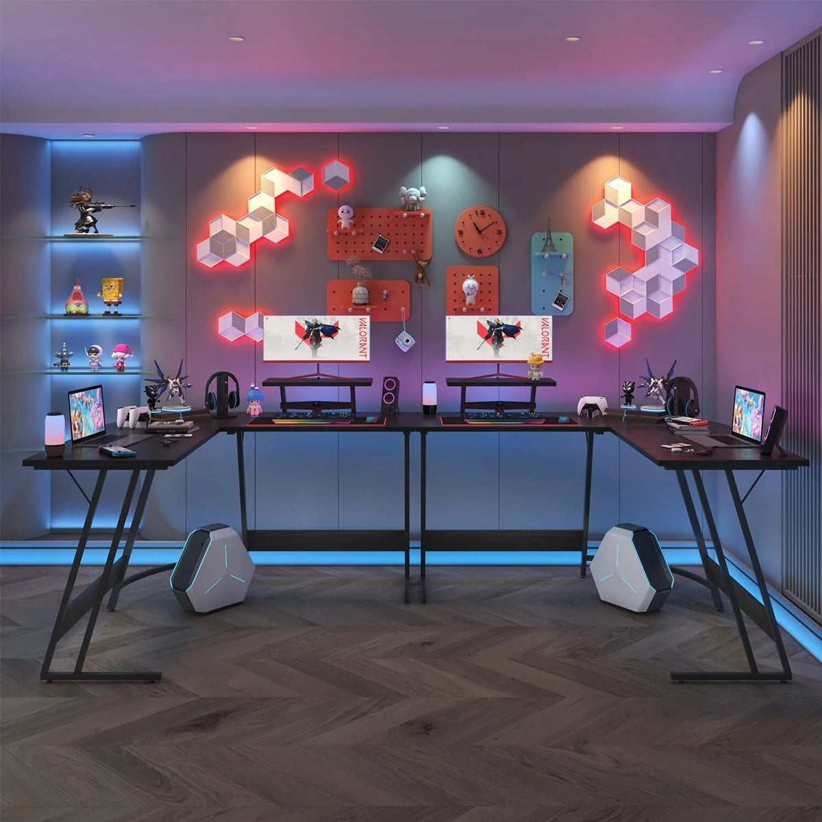 L-Shaped Gaming Computer Desk With Removable Monitor Stand, 51.3 in x 19.8 in x 29 in