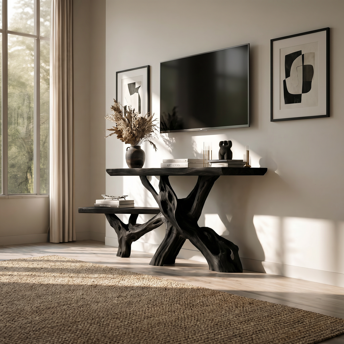 Classic Organic Wood Sofa Table For Living Room Styling