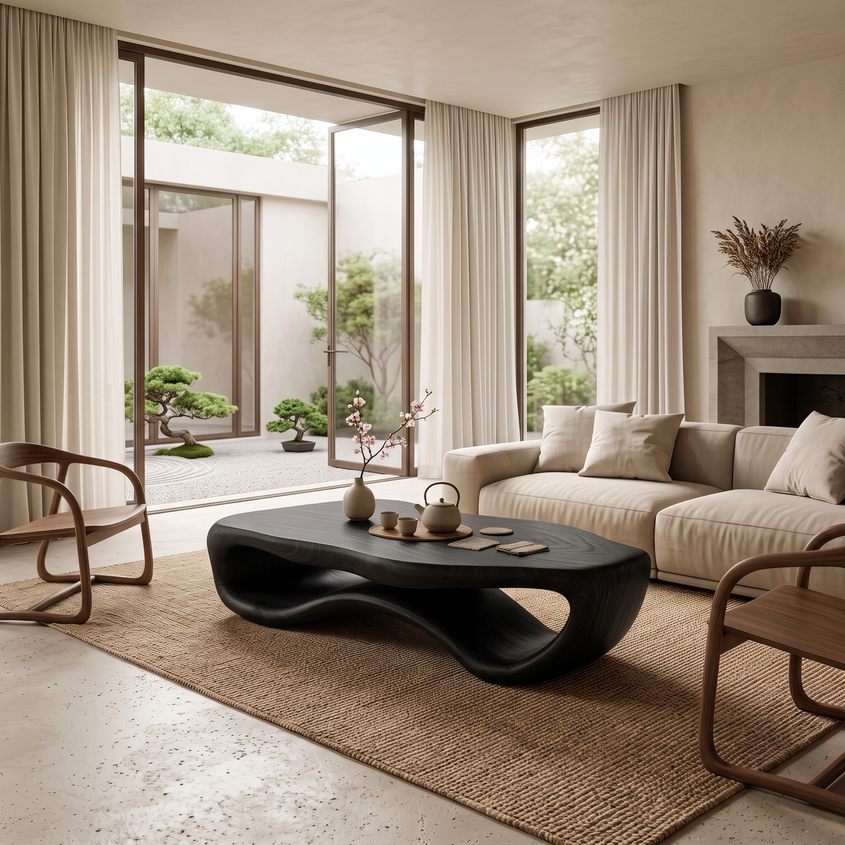 Artistic Wooden Coffee Table Curved For Modern Interior