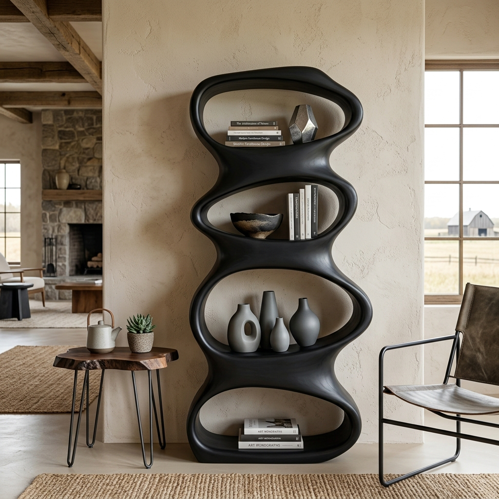 Biomorphic Wooden Bookshelf For Modern Living Room