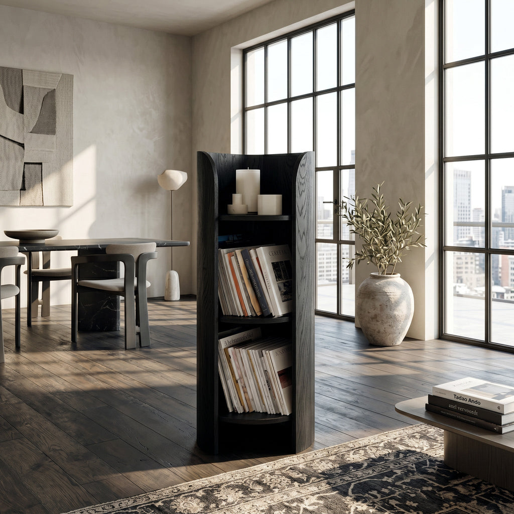 Contemporary Round Natural Wood Magazine Rack For Living Room