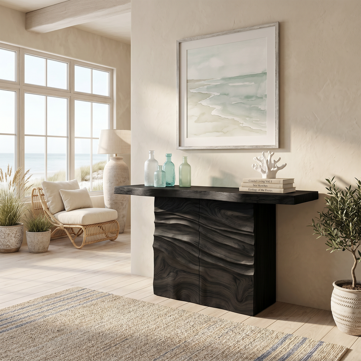 Contemporary Carved Entry Table For Modern Living Space