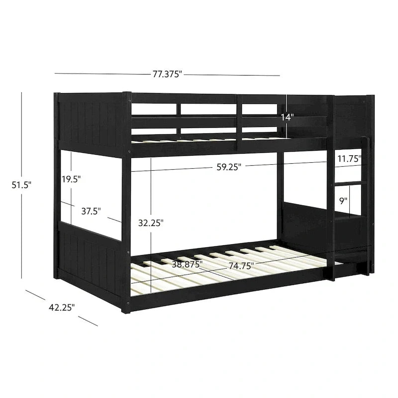 Delphia Twin Over Twin Low Profile Bunk Bed - 77.33 L x 42.25 D x 51.5 H