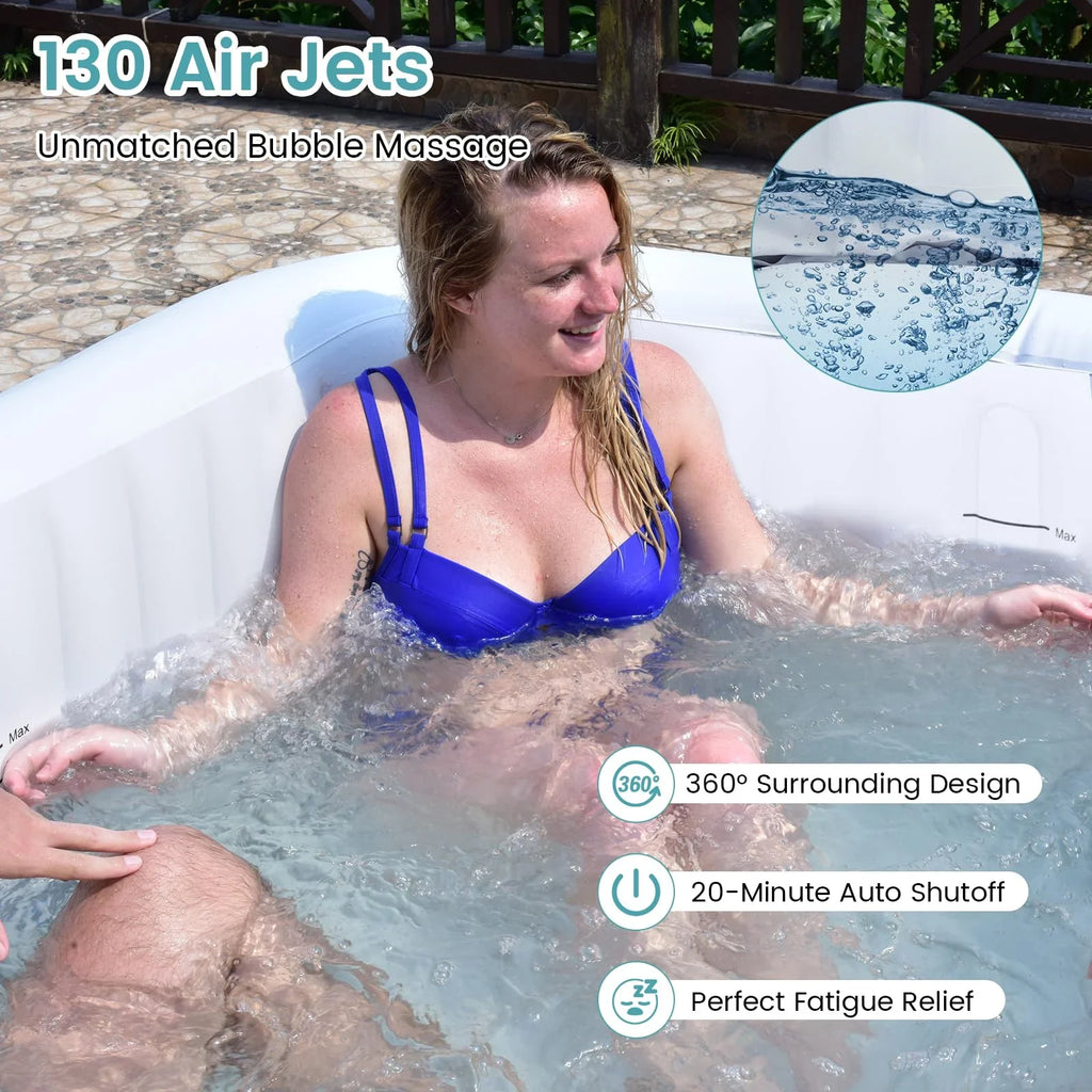 Inflatable Hot Tub, 70-80 in Round Or 71 x 70 in Rectangular, 2-6 Person