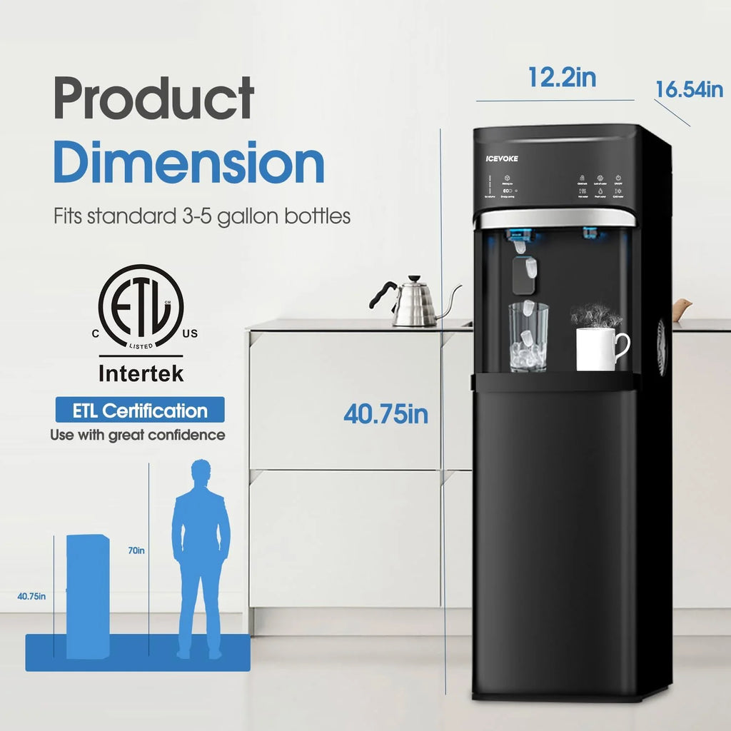 ICEVOKE Self-Cleaning Bottom-Load Water Dispenser With Ice Maker, 5 Gallon, Black