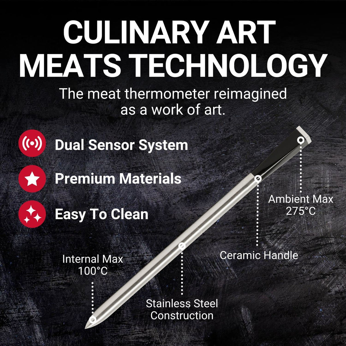 MEATER Plus Smart Meat Thermometer With Bluetooth, 165ft Wireless Range - OSC-MT-MP01