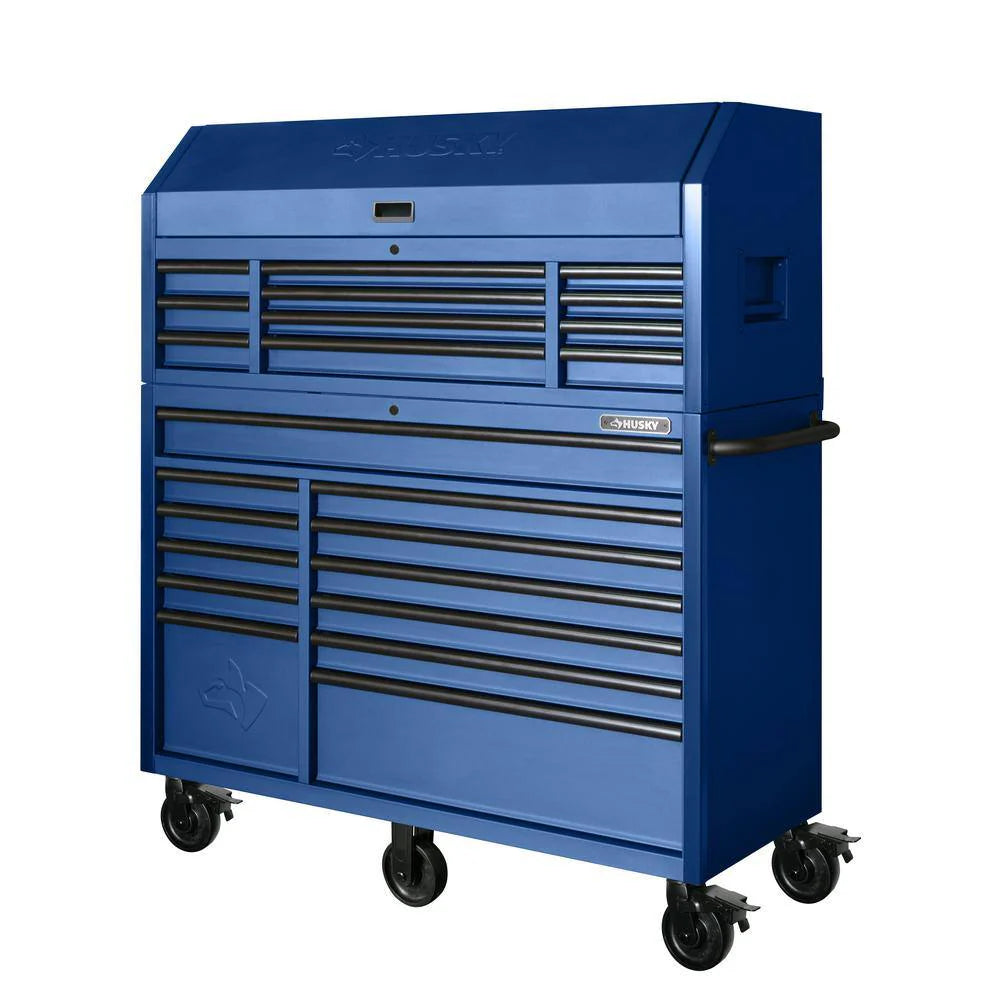 23-Drawer Heavy Duty Rolling Tool Chest And Top Cabinet Set, 56 in. W x 22 in. D, Matte Blue