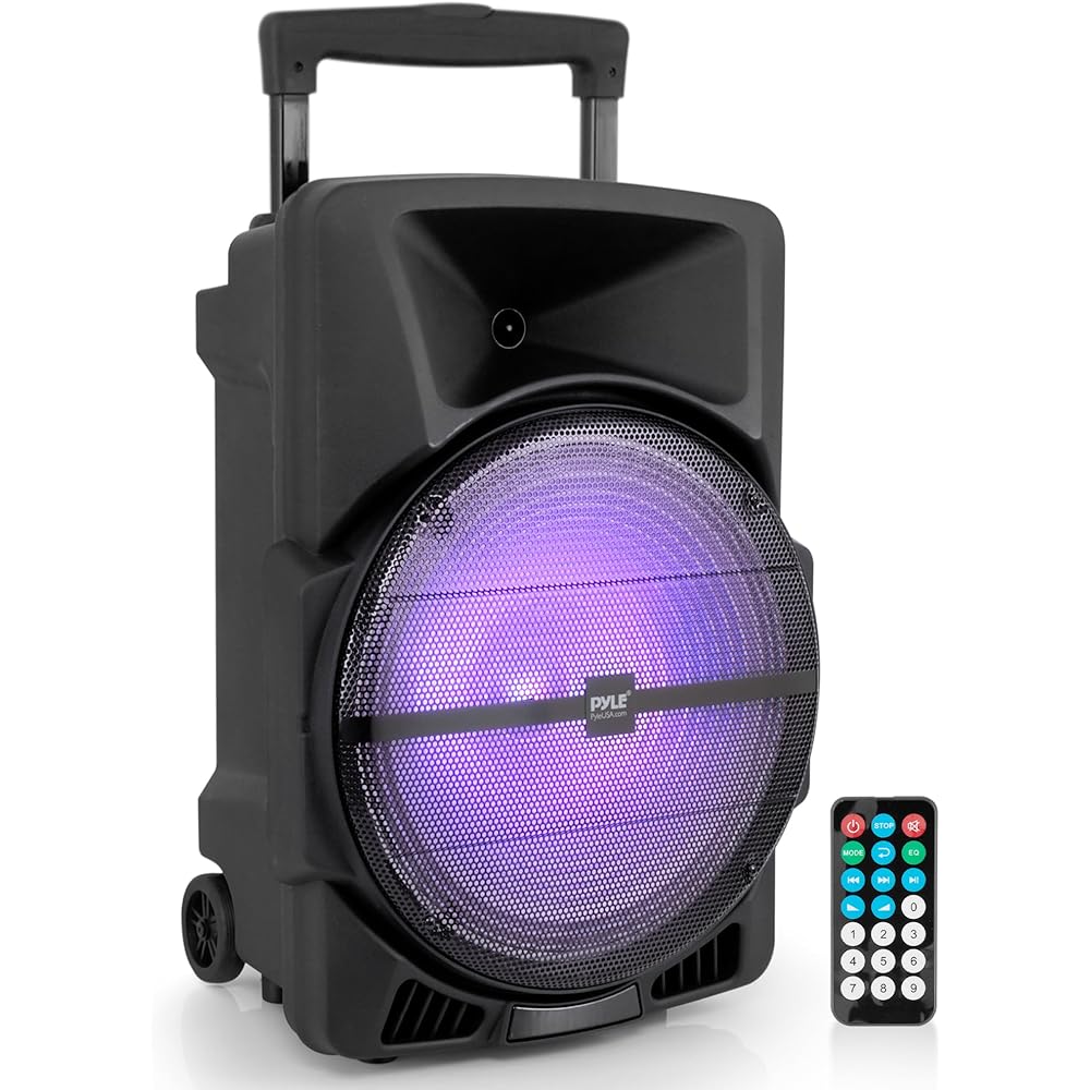 Pyle Portable PA Speaker System, 1200W, Bluetooth, 15in Subwoofer, Flashing Party Light - PPHP1544B