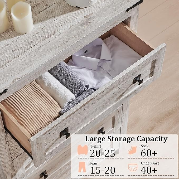 Farmhouse Engineered Wood 5-Drawer Dresser, 15.75in D x 31.25in W x 48in H