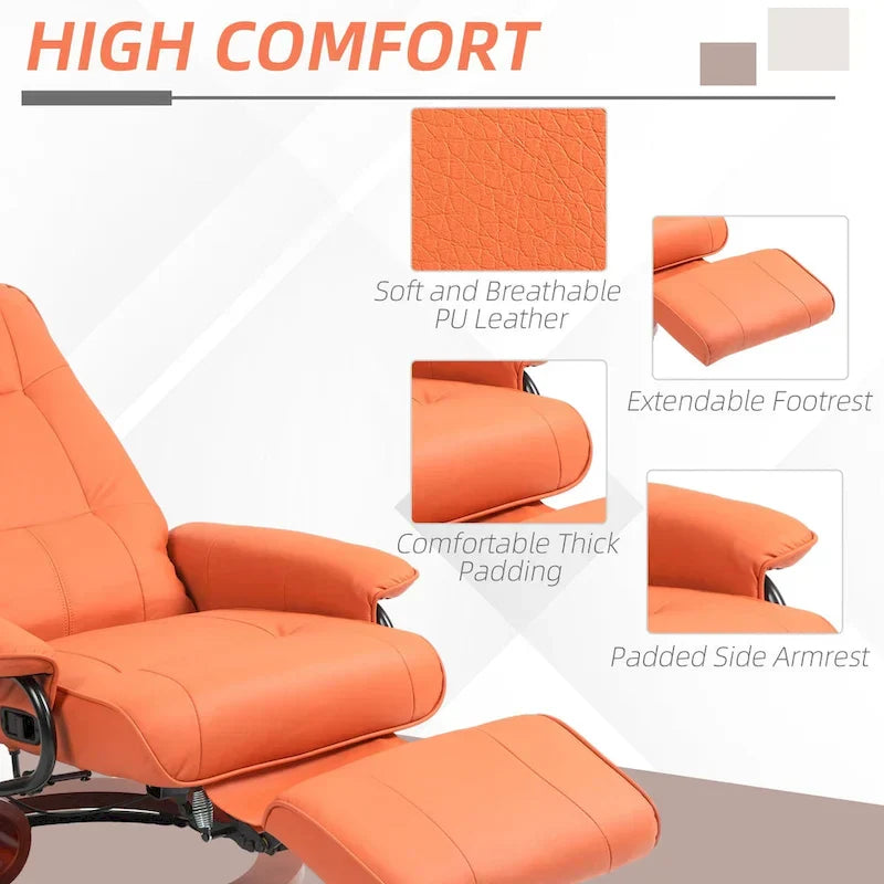 HomCom Faux Leather Manual Swivel Recliner Chair With Extendable Footrest