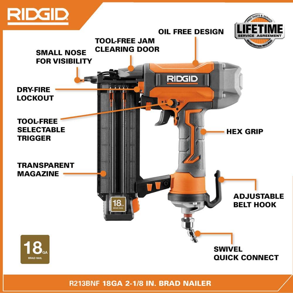 RIDGID 6 Gal. Portable Electric Pancake Air Compressor With 18GA Brad Nailer, 16GA Finish Nailer And 18GA Finish Stapler - R69603FK