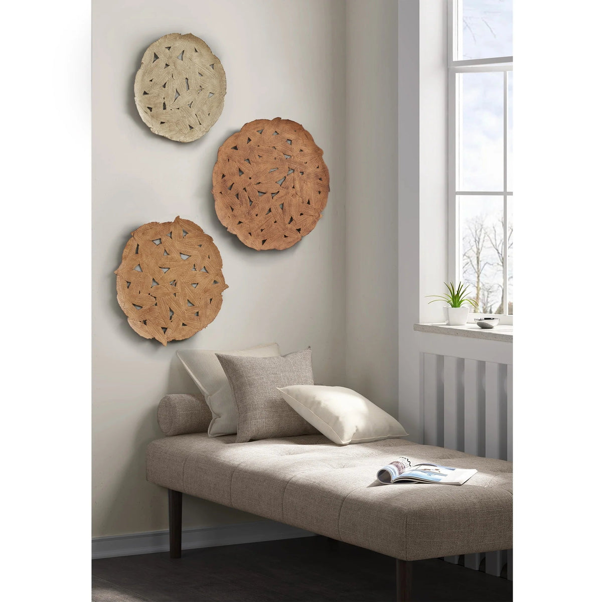 Textured Feather 3-Piece Metal Disc Wall Decor Set - 20in, 17.25in, 14.25in