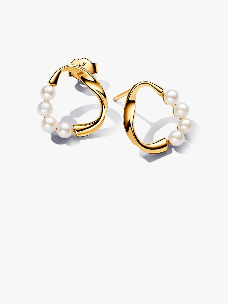 Organically Shaped Circle & Treated Freshwater Cultured Pearls Stud Earrings