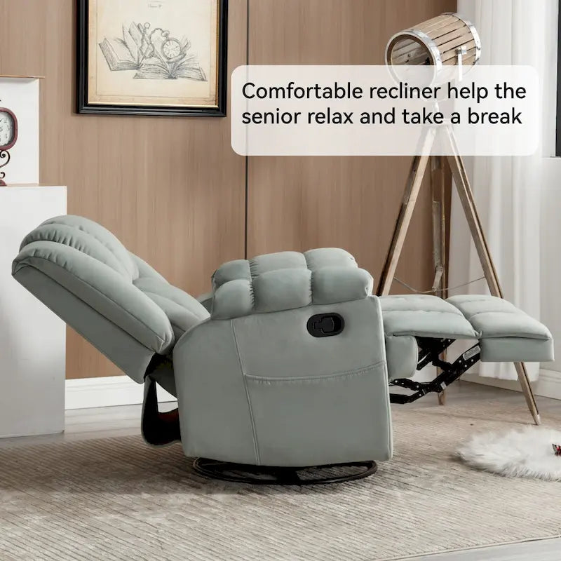 Lazy Boy Oversized Fabric Swivel Rocking Manual Recliner Chair, 37.8L*38.2W*41H, 155 Degrees