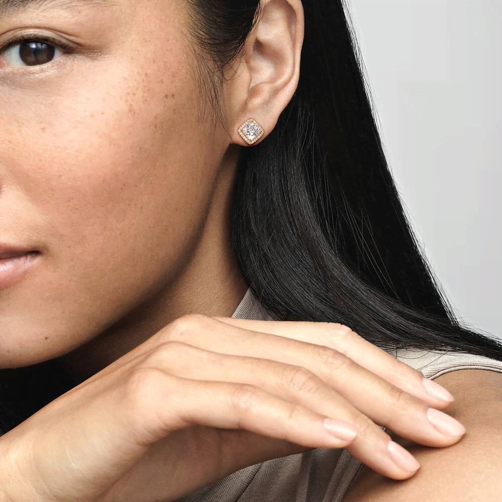 FINAL SALE - Square Sparkle Halo Stud Earrings