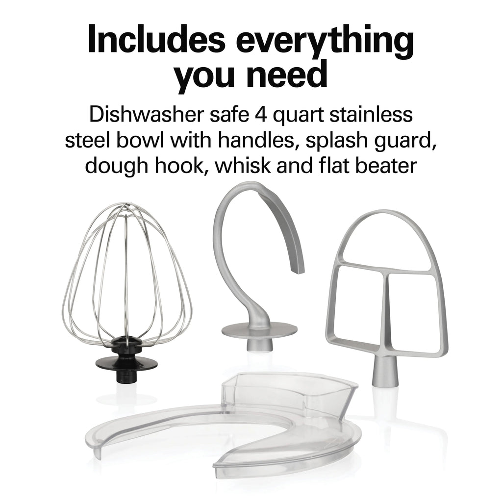 Hamilton Beach 4 Quart 7-Speed Tilt-Head Stand Mixer With Dough Hook, Whisk And Flat Beater - Black