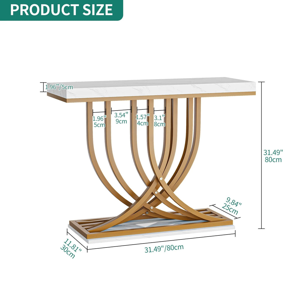 Console Table With Faux Marble MDF Top And Gold Metal Frame