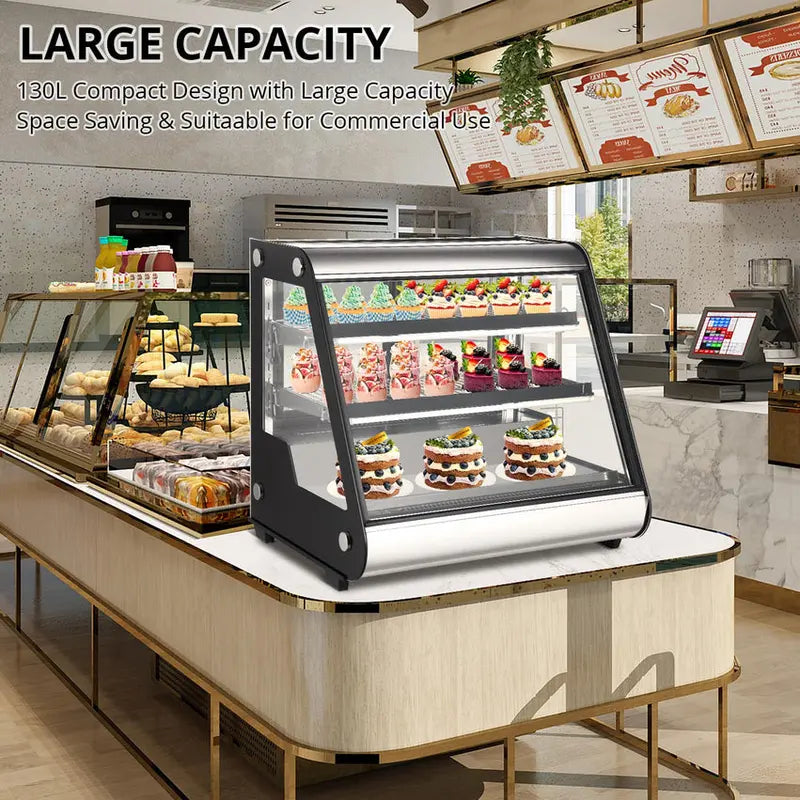 Commercial Countertop Refrigerated Display Case - 130L (4.6 Cu. Ft.), Tempered Glass, LED Lighting