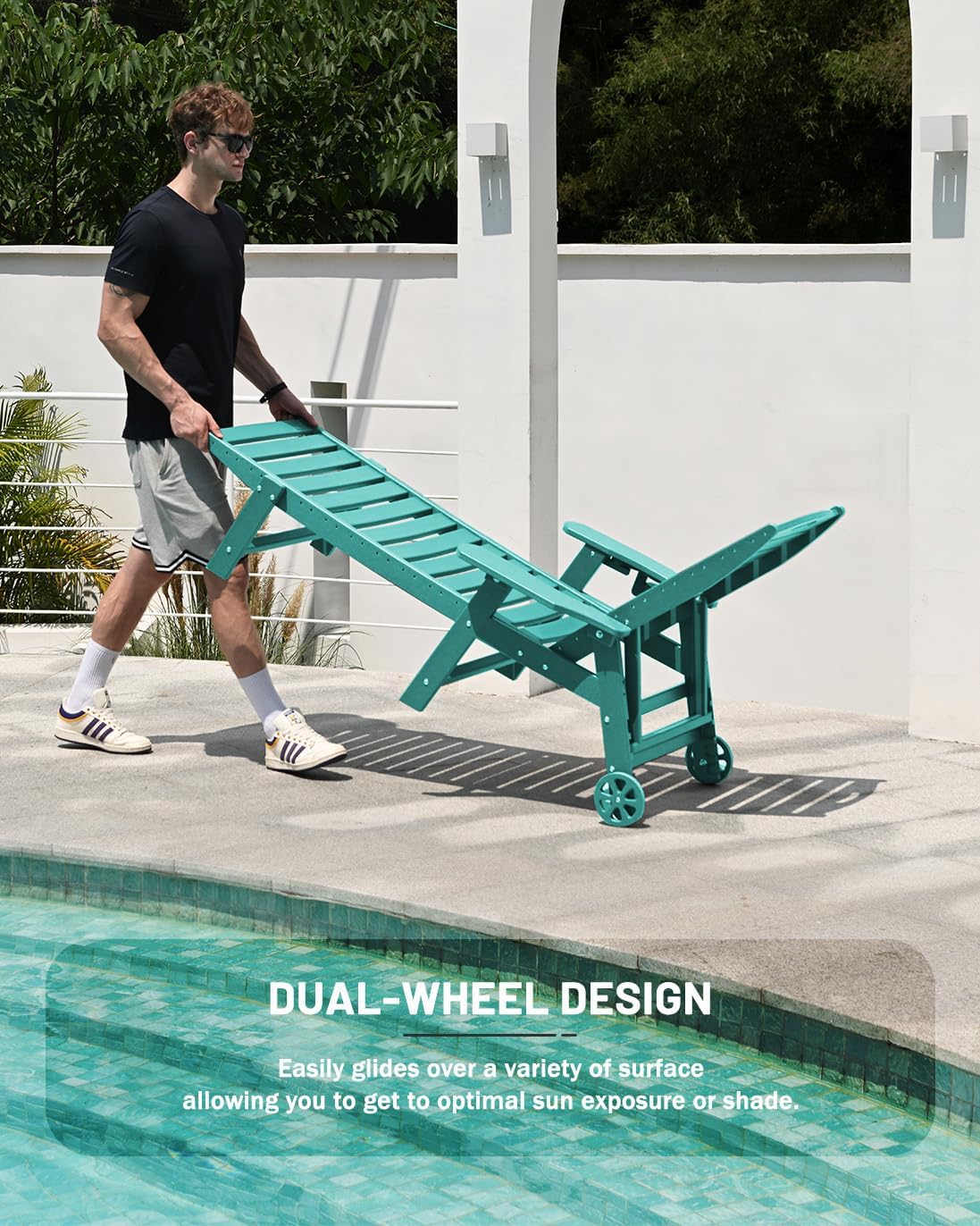 SUUNYN HDPE 6-Position Outdoor Chaise Lounge Chair With Wheels And Cup Holder - Teak