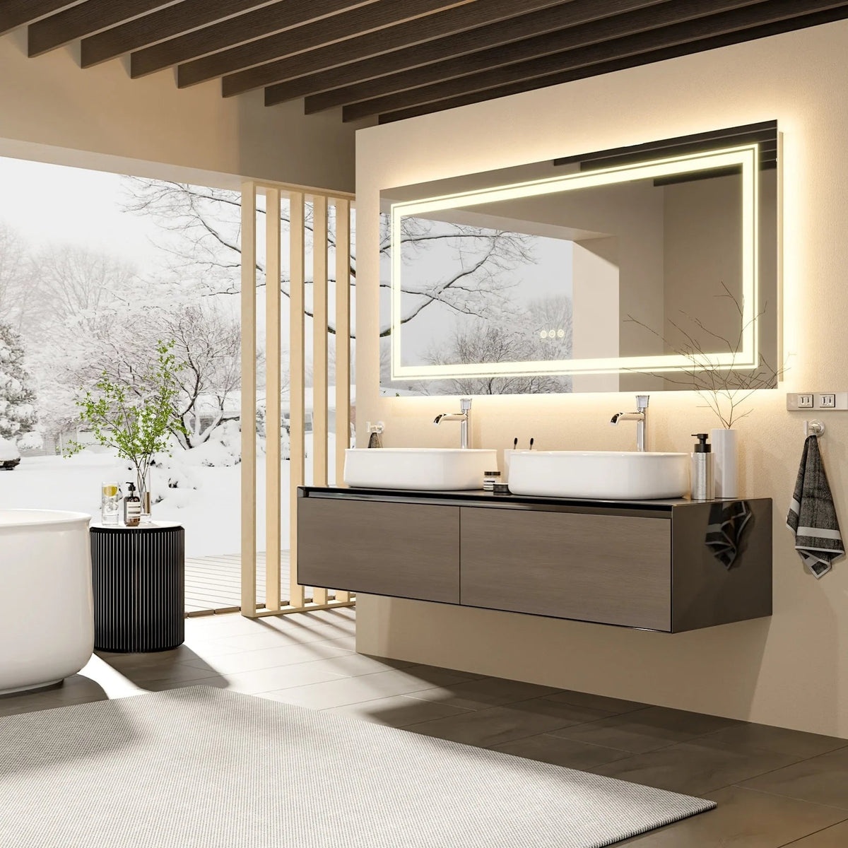 LED Lighted Bathroom Vanity Mirror, Silver, 3 Colors