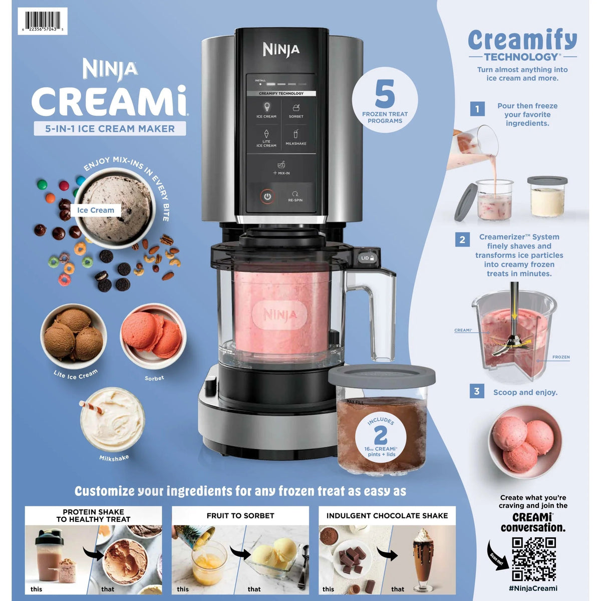 Ninja CREAMi Ice Cream Maker With 2 Pints And 5 One-Touch Programs - NC300