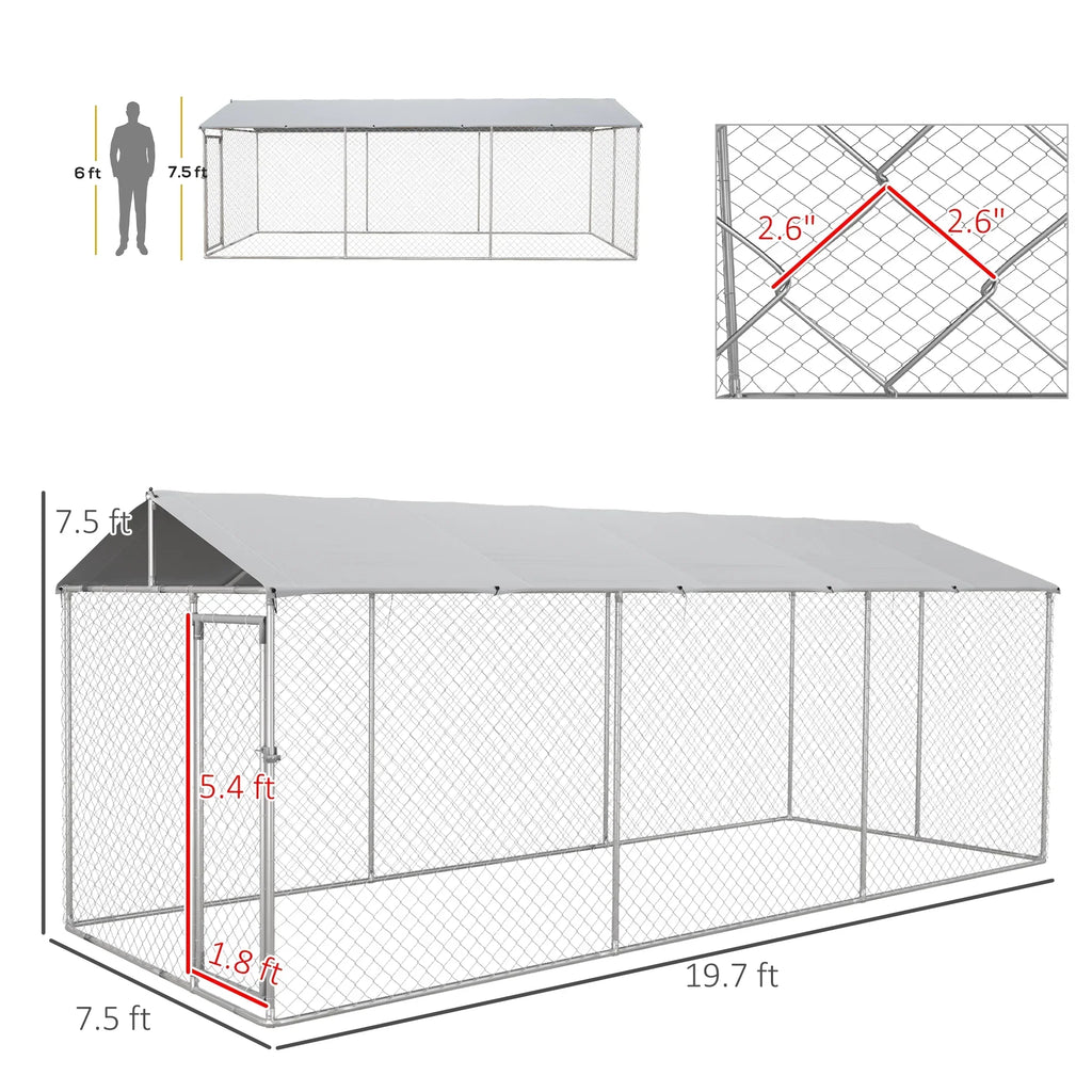 PawHut Outdoor Dog Kennel 19.7' x 7.5' x 7.5' With Waterproof Roof - D02-179V02SR