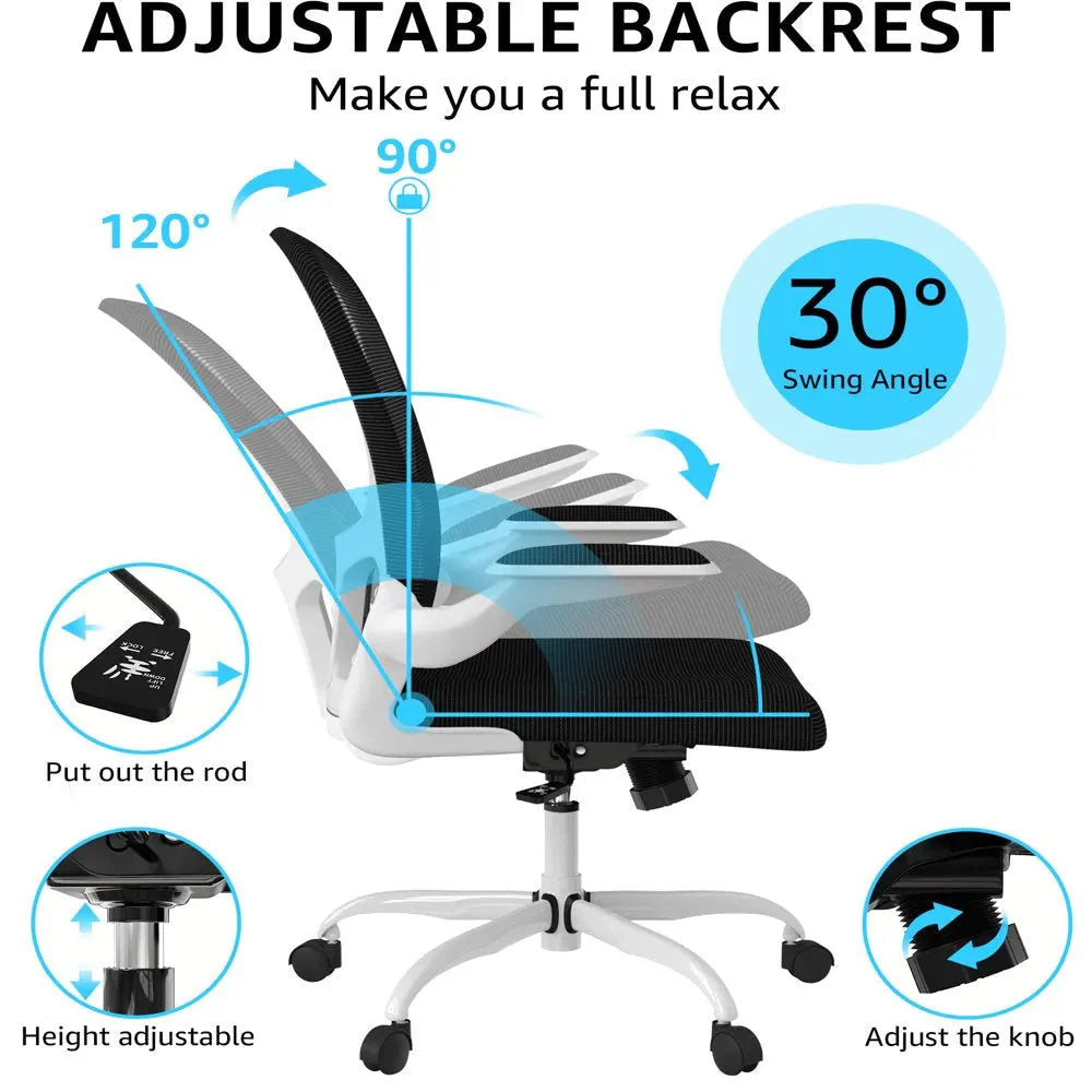 Silybon Ergonomic Office Task Chair, White, 20in D x 24in W x 38in H - Flip-Up Arms