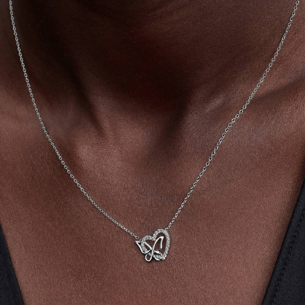 Entwined Heart & Butterfly Pendant Necklace