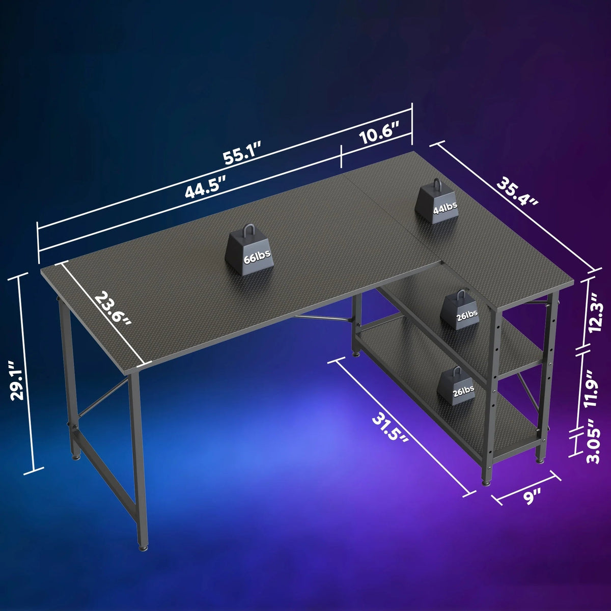 Small L-Shaped Computer Desk With Reversible Storage Shelves - 55-Inch / 47-Inch