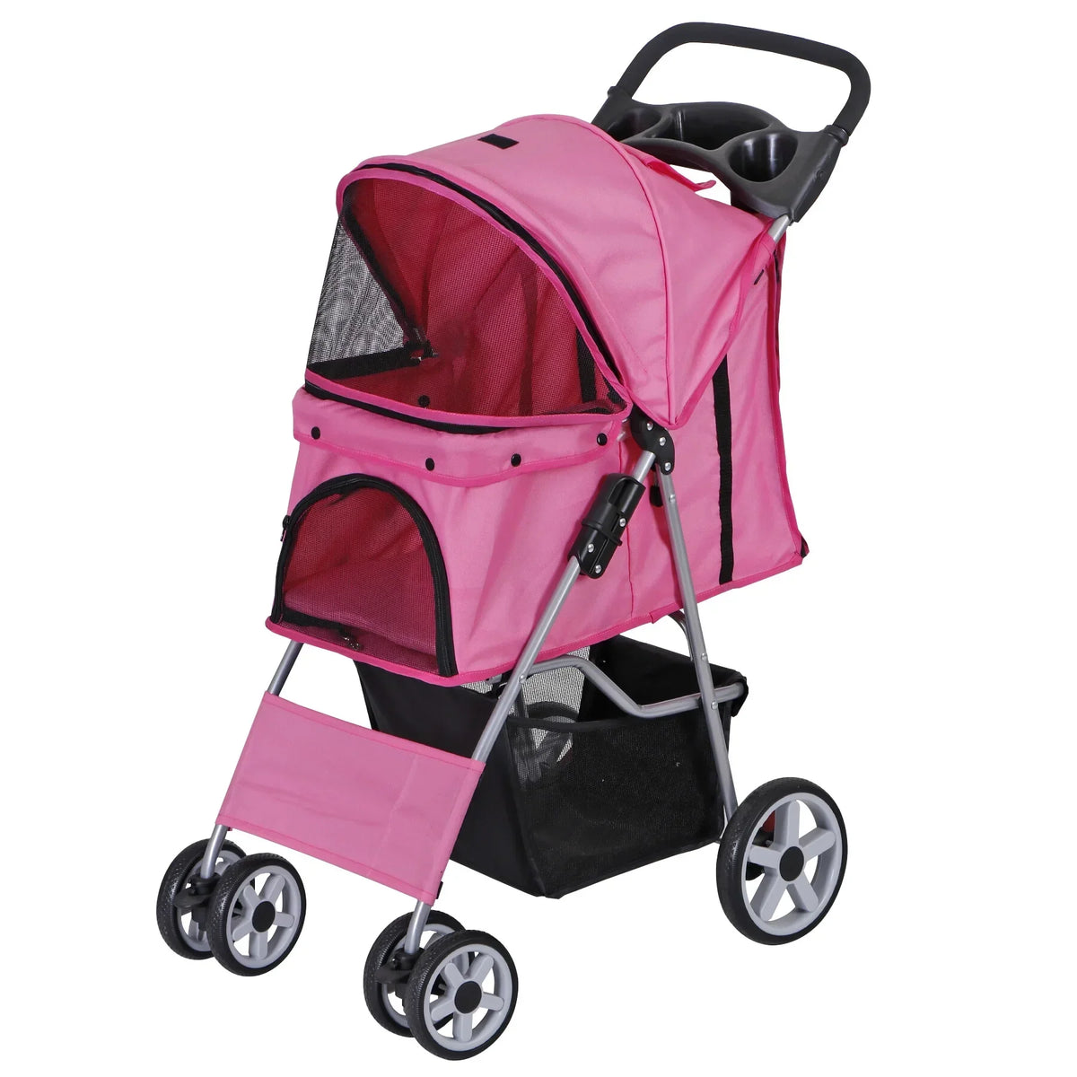 ZENSTYLE 4-Wheel Foldable Pet Stroller Carrier Cart With Storage Basket - 35 LBs