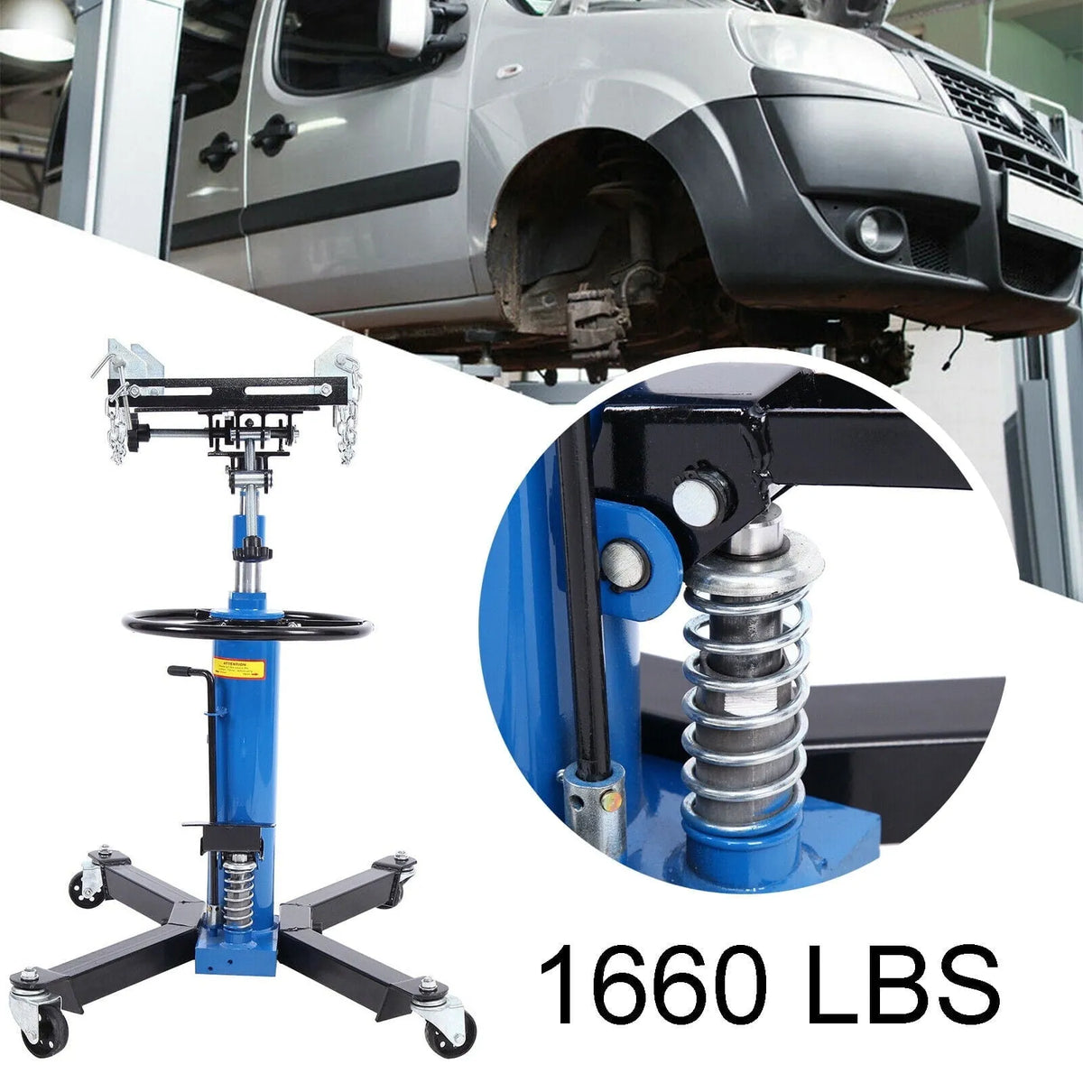 Hydraulic Car Transmission Jack Vertical Lift, 1660 Pounds, 33-70 in, Blue