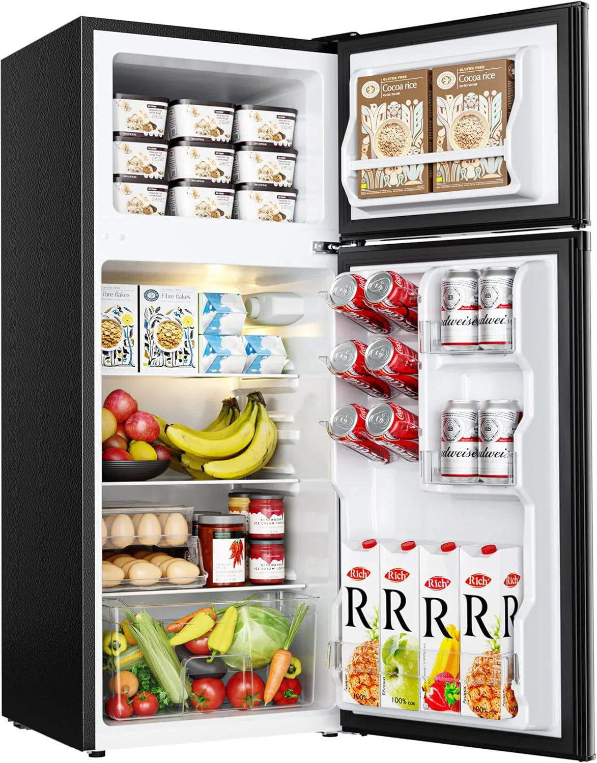 Euhomy 3.2 Cubic Feet 2-Door Mini Refrigerator With Freezer, Silver - RF-S