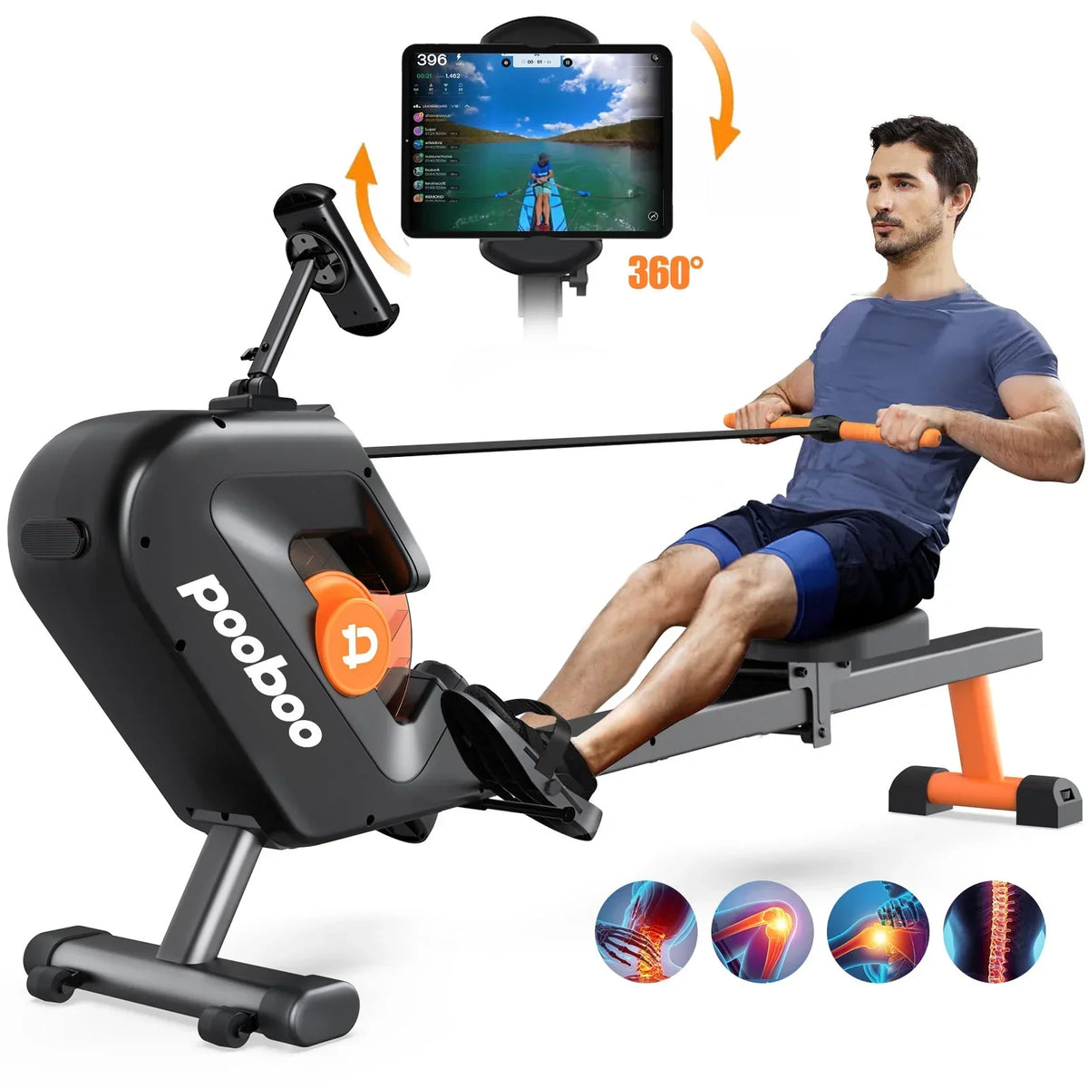 Pooboo Magnetic Rowing Machine, Foldable, 8-Level Resistance, 350lb Capacity