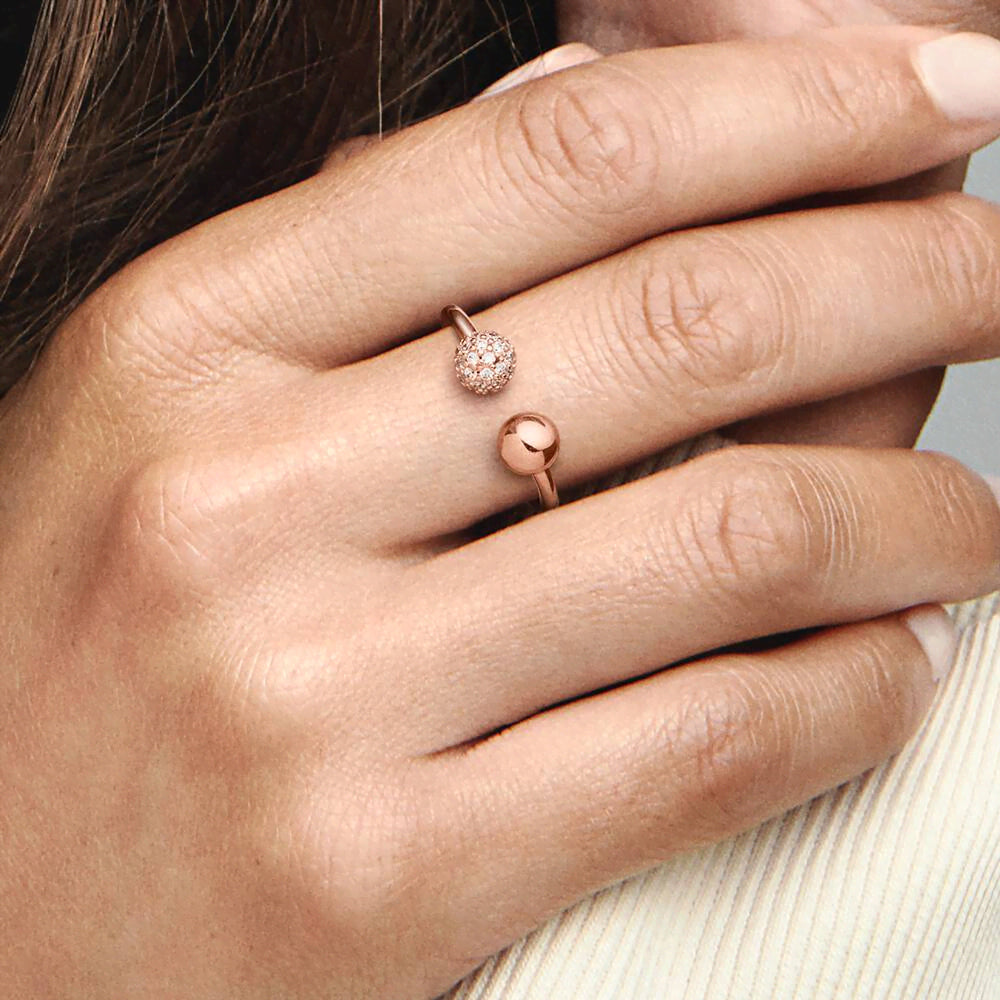 FINAL SALE - Polished & Pavé Bead Open Ring