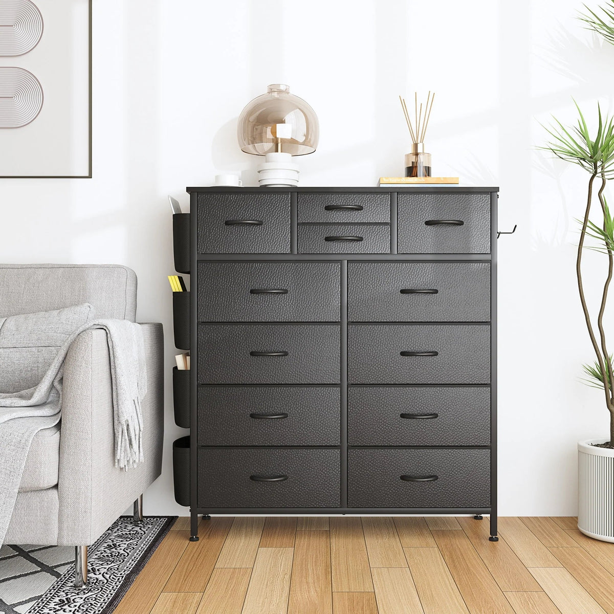 12-Drawer Fabric Dresser With Wood Top And Metal Frame