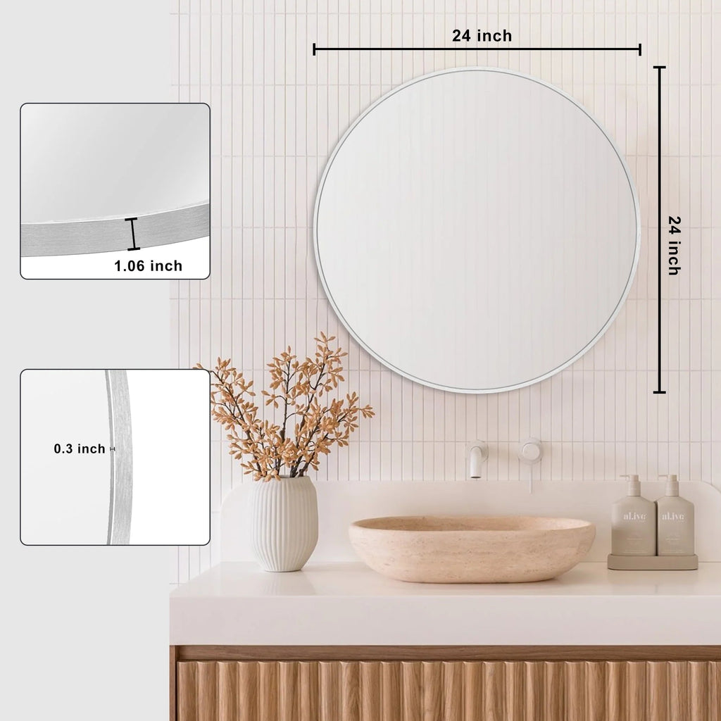 Round Bathroom Vanity Mirror, 24x24 / 36x36, Black, Brushed Gold or Silver