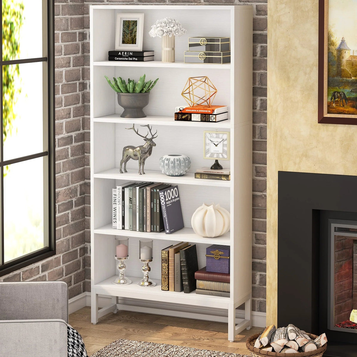 5-Tier Bookcase 31.5 Inch Wide x 11.81 Inch Deep x 70.87 Inch Tall - Sandalwood, Walnut, White, Black