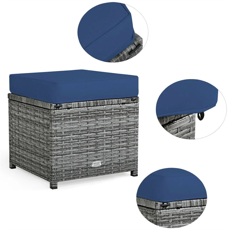 7-Piece Rattan Patio Dining Set With 3 Corner Chairs, 3 Ottomans And Table