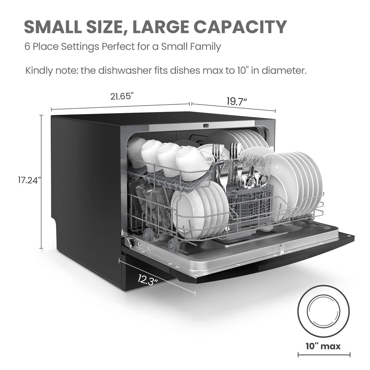 COMFEE' Portable Countertop Dishwasher, 6 Place Setting, Stainless Steel - CDC22P1BBB